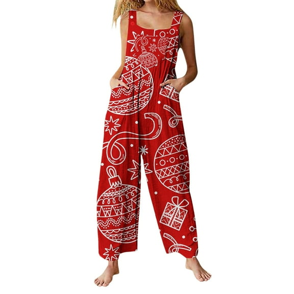 Pyhlmscde Christmas for Women Snowflake Printed Rompers Spaghetti Strap Jumpsuits Santa Outfits Loose Overalls, Night Suit for Women, Couple Onesies, Women Night Suit