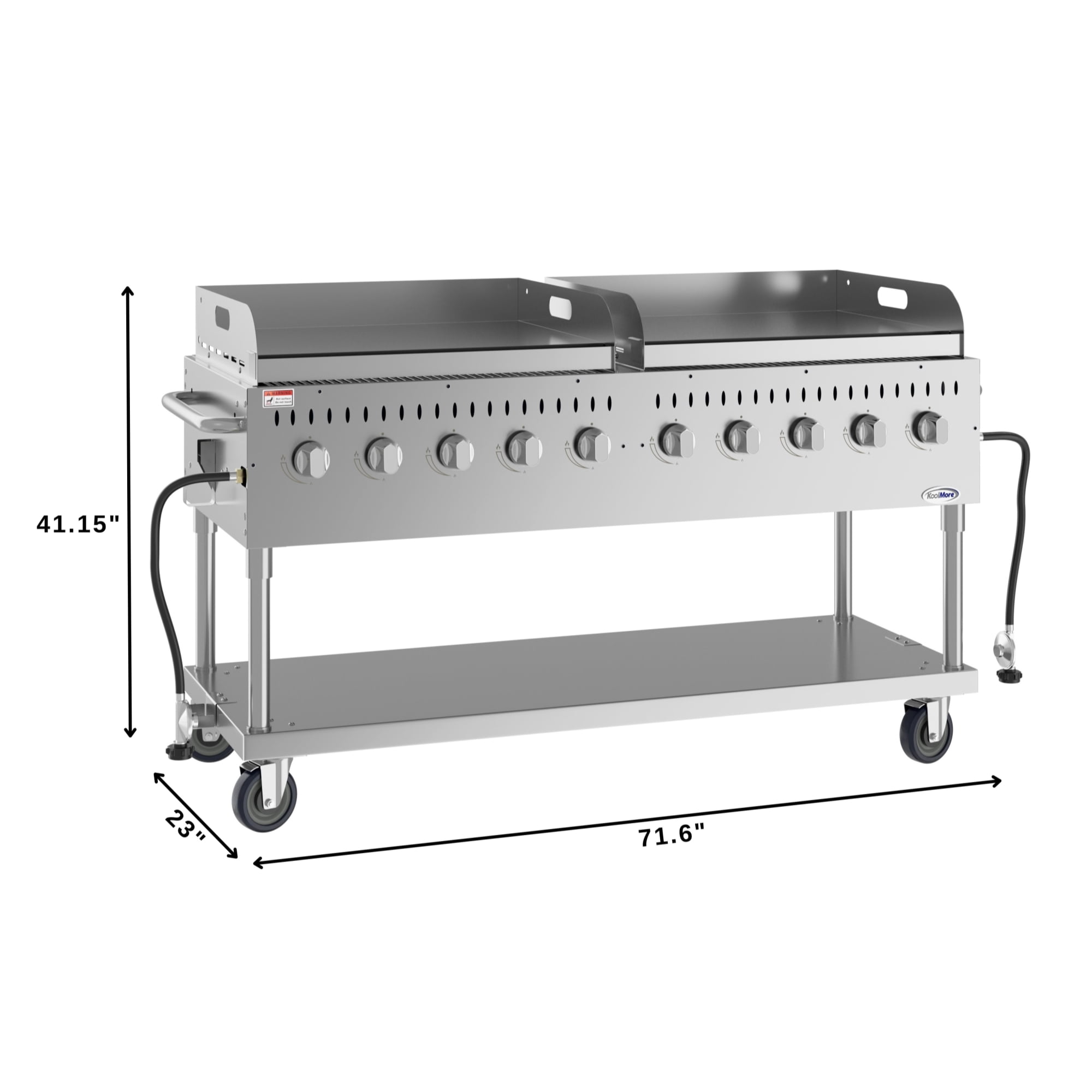 72 in. 10-Burner Commercial Outdoor Propane Gas Grill with Two 36 in. Griddles in Stainless-Steel, ETL Listed (CGKIT7-G36G36)