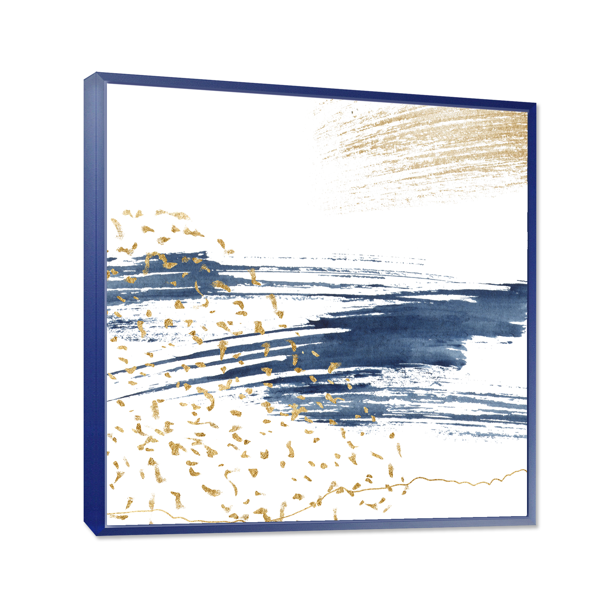 Designart 'Gold and Dark Blue and Abstract I' Modern Framed Canvas Wall Art Print