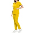 thumbnail image 5 of HAJWOH Scrubs for Women Set Size1 Stretchy Nursing Uniform Short Sleeve V-Neck Scrub Top & Yoga Jogger Pants Solid Color Scrub Suit with Multi Pocket Yellow M, 5 of 6