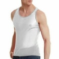 thumbnail image 4 of USNSM Men's See Through Tank Top Sheer Mesh Shiny Crop Top Stretchy Lace Muscle Shirts Solid Color Base Round Neck Sleeveless Top White L, 4 of 6