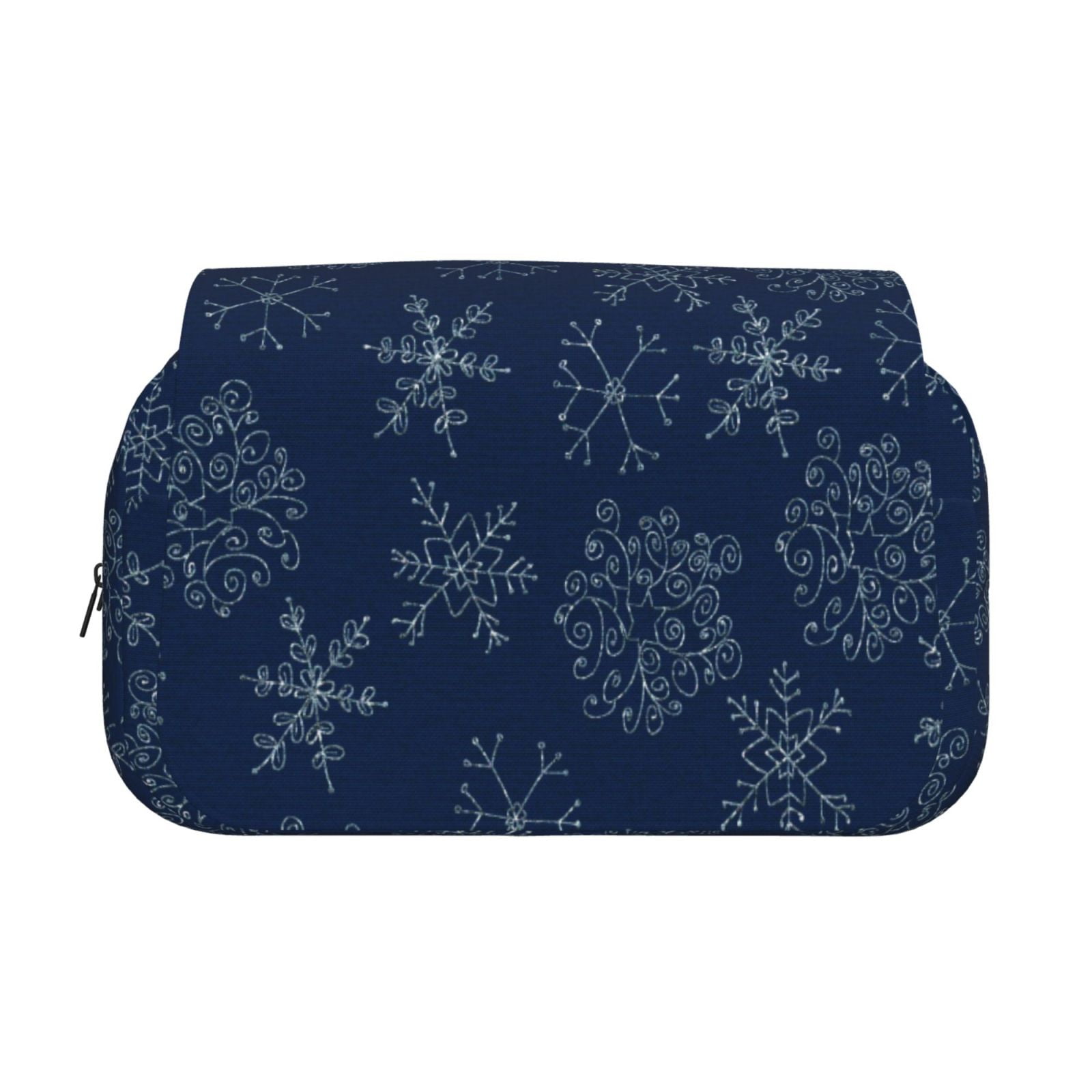 Rateoe Snowflake Dark Blue Pattern Double Clamshell Pen Case, Storage Organizer with Two Zipper Compartments– Holds Up to 50 Pencils & Pens