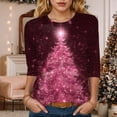 thumbnail image 2 of Dmsael Womens Christmas Shirt Womens Christmas T Shirts 3/4 Sleeve Round Neck Xmas Tree Graphic Printed Tops Festival Party Blouses Wine,S, 2 of 4