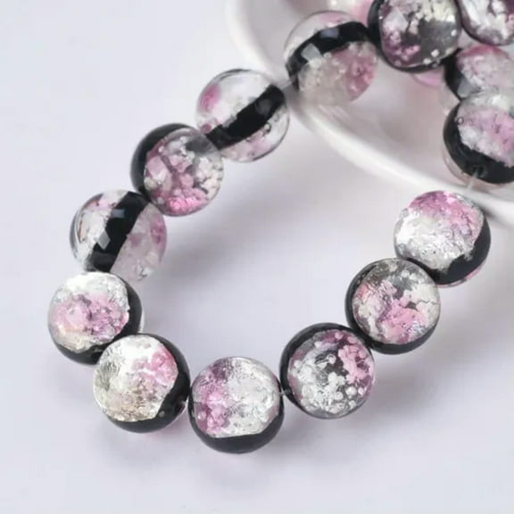 U8MO 5pcs Round Luminous 8mm 10mm 12mm Handmade Lampwork Glass Loose Crafts Beads-Pink-10mm