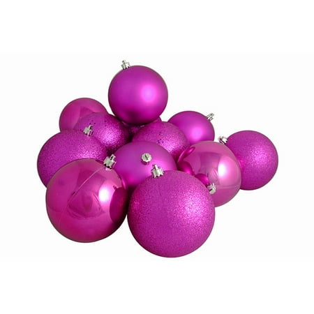 12ct Pink Magenta Shatterproof 4-Finish Christmas Ball Ornaments 4 ...