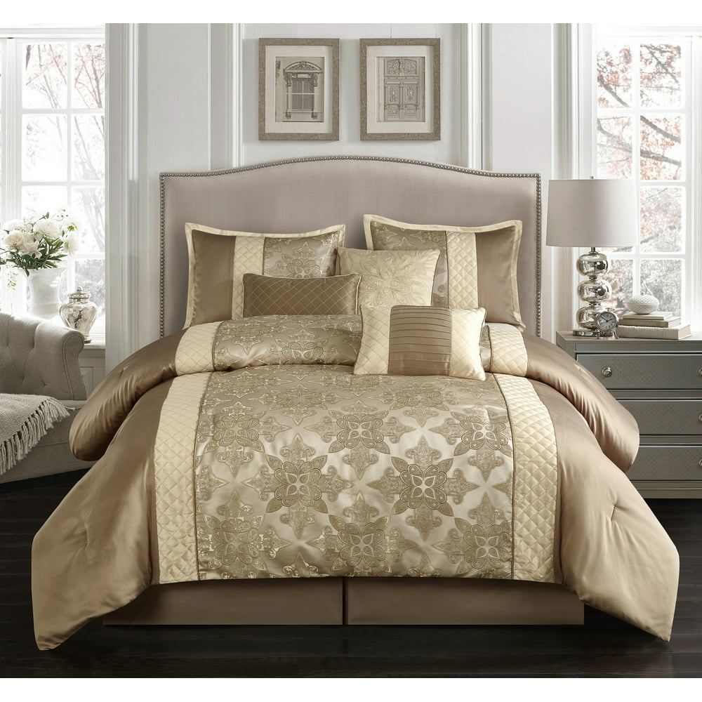 Lanco Nina 7Piece Comforter Set, Taupe, California King