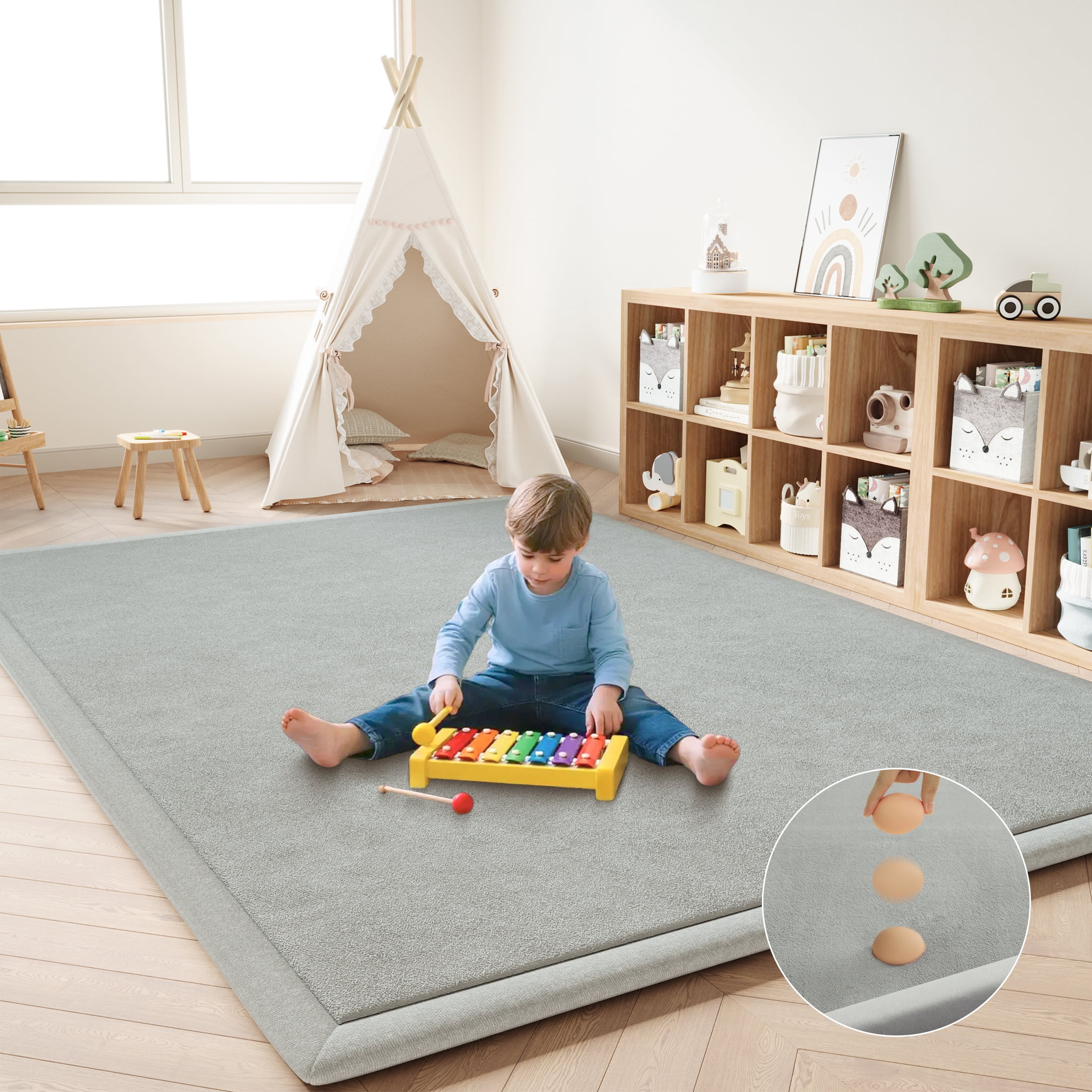 Loartee Baby Play Mat for Floor - 50" x 50" Non-Slip Coral Velvet Memory Foam Nursery Crawling 1.18" Thick Rug for Babies, Toddlers, Infants, Kids, Gray