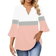thumbnail image 4 of Pxiakgy Hot Sale!! Women's 3/4 Sleeves V Neck T Shirts Casual Summer Tops Basic Ruffle Color Block Tees V Neck Spring Shirts 2025 Petal Bell Sleeve Plus Size Boho Ethnic Style Tee Shirts Pink 3Xl, 4 of 7