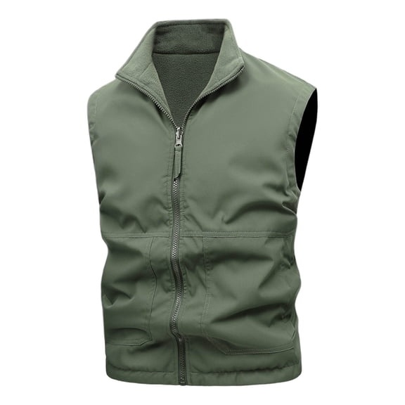 HOOMEUMY Men Zip Up Sleeveless Waistcoat Jacket Fall Stylish Casual Hiking Active Outdoor Waistcoat Outerwear (Army Green,XXXXL)
