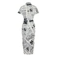 thumbnail image 6 of safuny Women's Midi Shirt Dress Clearance Hawaiian Tropical Printed Summer Bandage Button Elegant Holiday Clothing Short Sleeve Beach Lapel Dress Retro Boho White XXL, 6 of 7