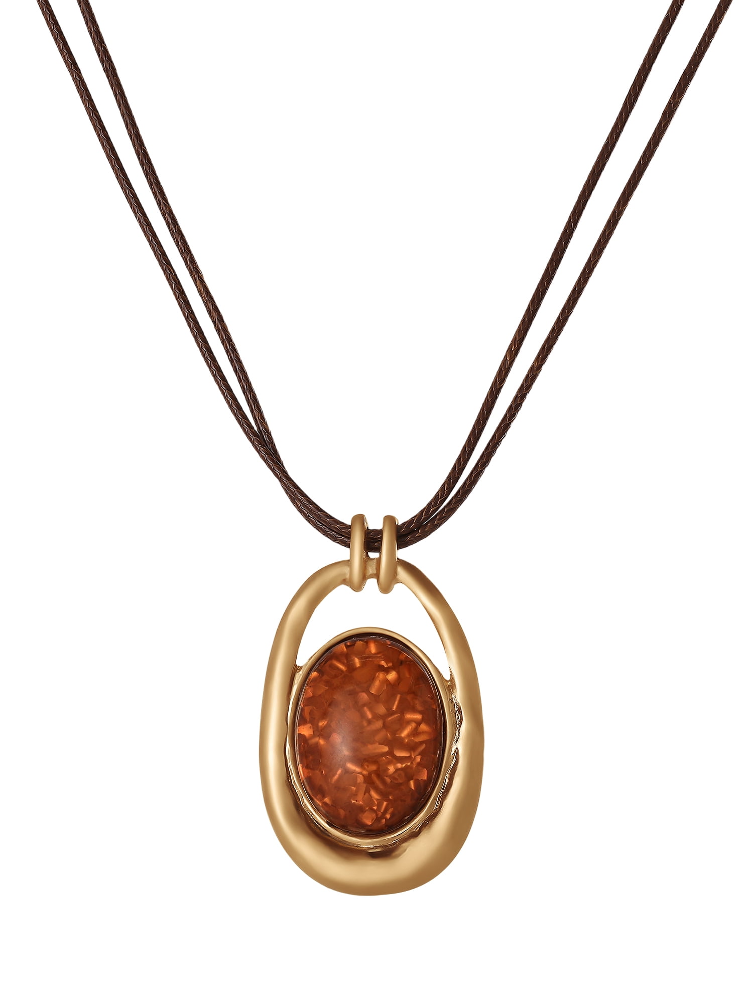 Jessica Simpson Women's Oval Stone Cord Necklace, 20" + 3" Extender, Gold-Tone Pendant