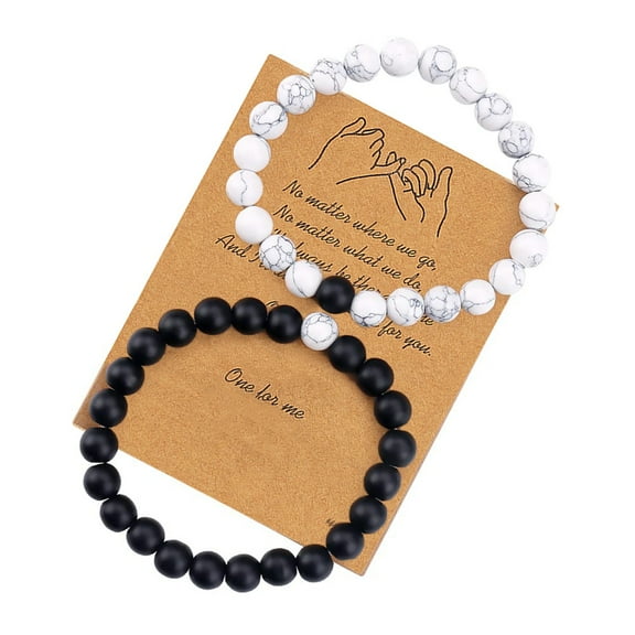 Fdelink Bead Card Bracelet Black and White Friendship Couples Bracelet, Natural Stone