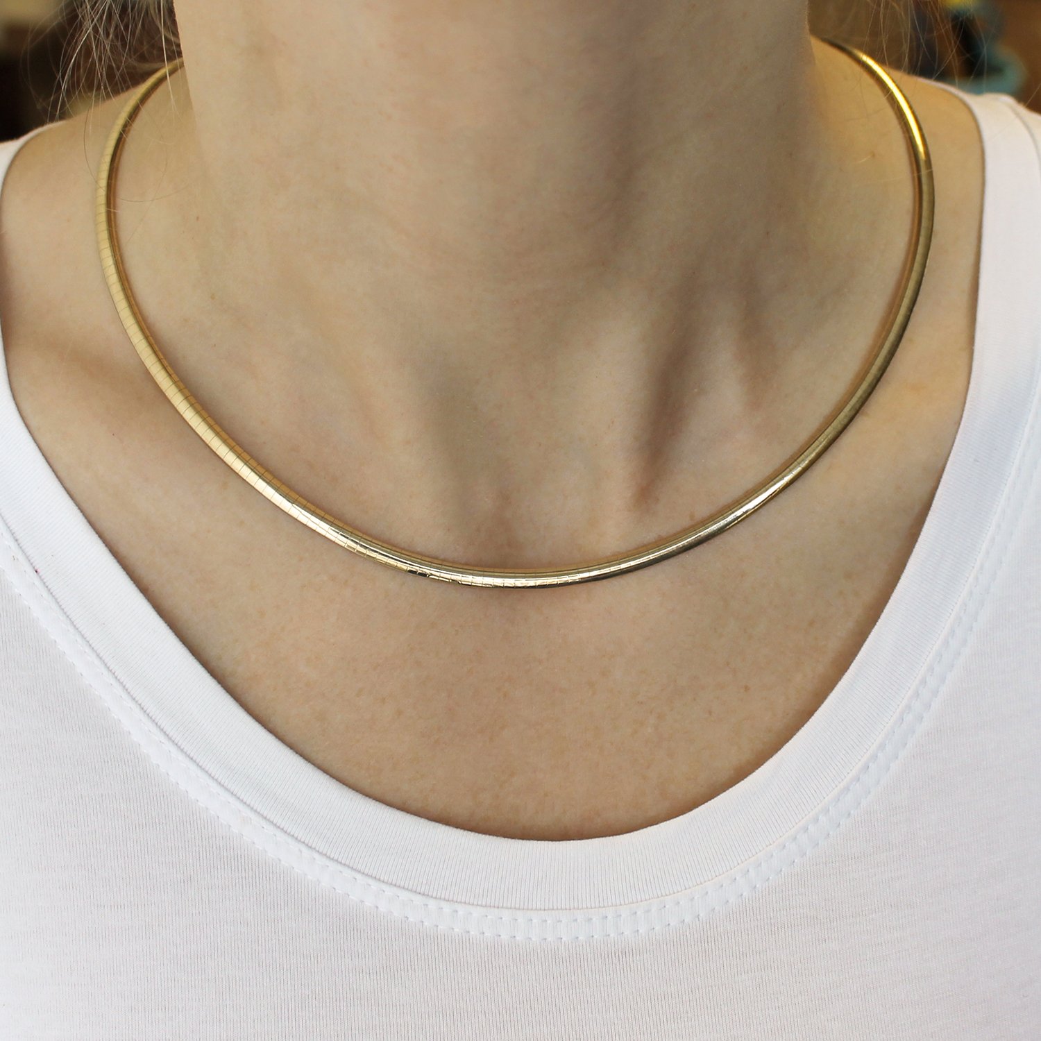 14k Yellow Gold Omega Chain Chocker Necklace, 4mm, 16"