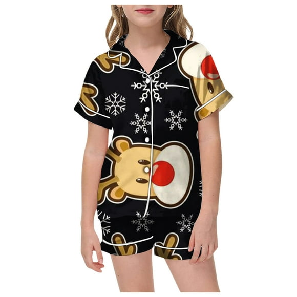 LUOGENLI Pajamas for Girls Size 1012 Pajamas for Children Shirt and Pant Matching Set Casual Fashion Sleepwear Set with Pockets for Christmas Black Size 2-3 Years