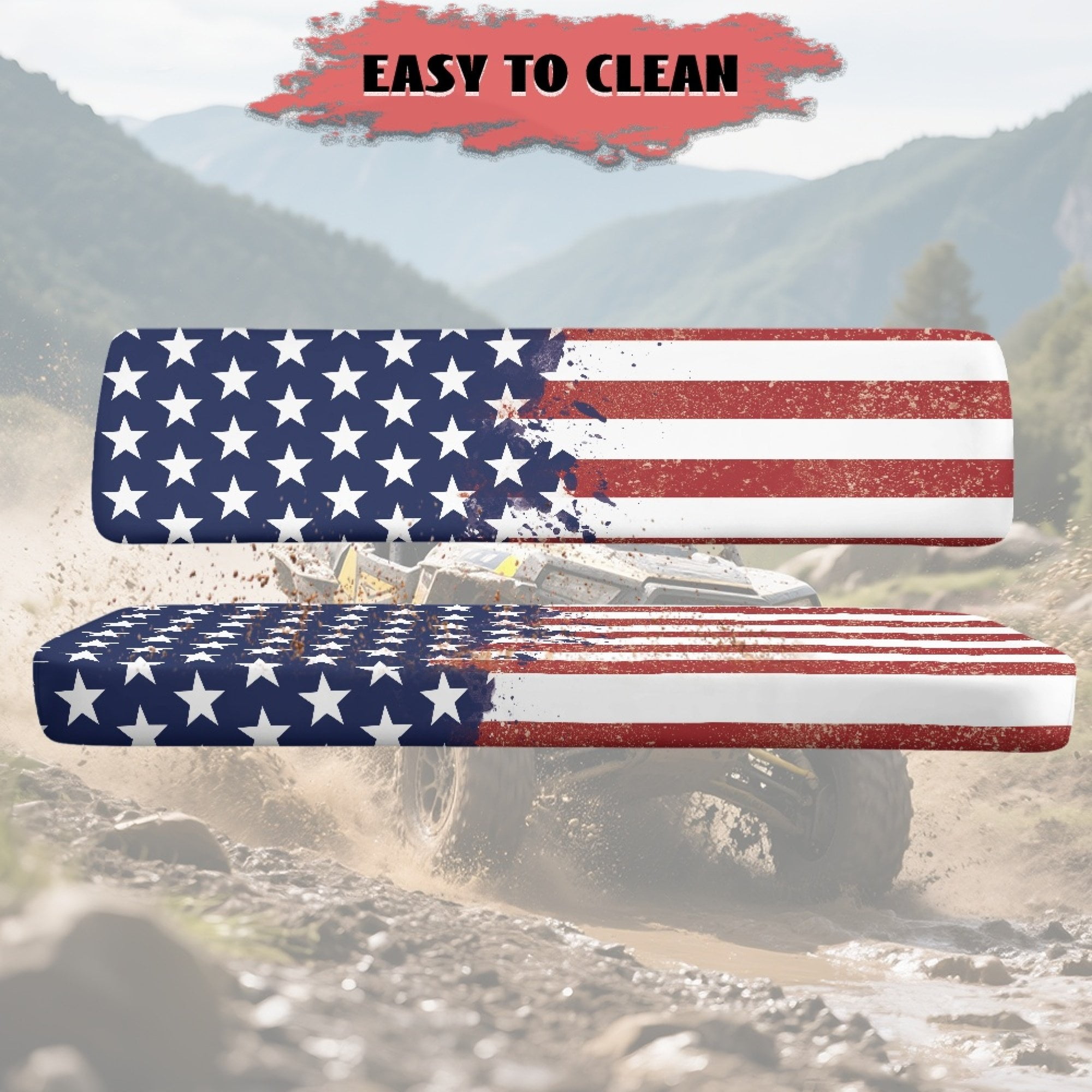 ZIATUBLES 2-Pack Waterproof UTV Seat Covers with American Flag Print, Replacement Bench Seat Protectors Compatible with Kawasaki Mule 3000 3010, Wear-Resistant Polyester UTV Seat Decor Covers