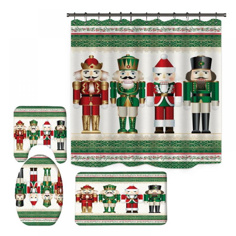 4PCS Christmas Nutcracker Shower Curtain Set for Bathroom, Christmas