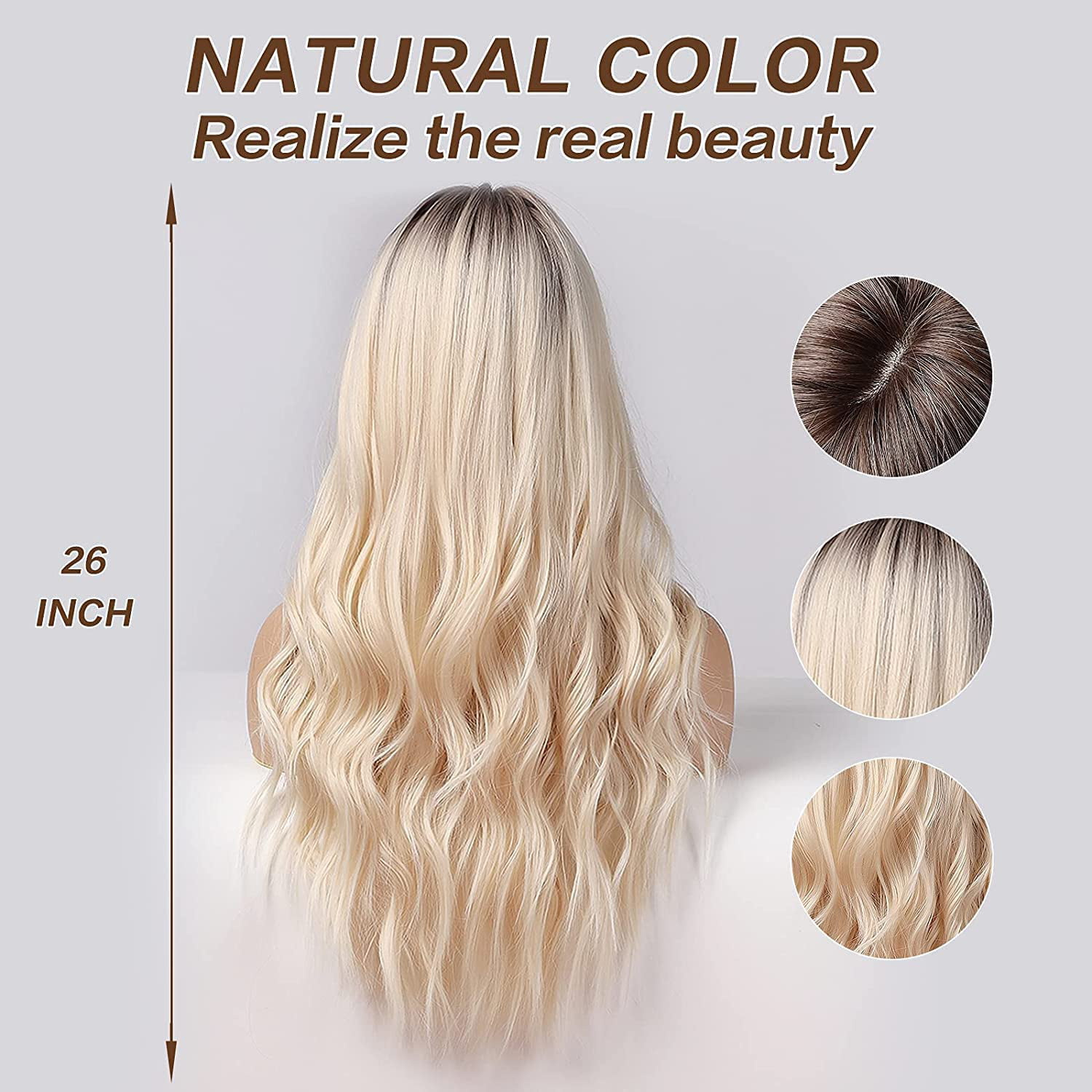 26 Inches Long Blonde Wigs for Women Natural Synthetic Hair Ombre Blonde  Wig with Dark Roots Synthetic Wig Loose Wavy Wigs Heat Resistant -  