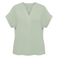 thumbnail image 5 of ClodeEU Women's Linen Blend V Neck Short Sleeve Top ,Loose Fit Casual Button Blouse Green,Womens Plus XL, 5 of 7