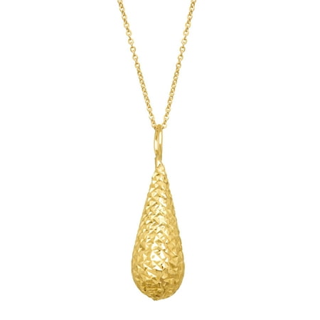 Simply Gold Etched Puffed Teardrop Pendant Necklace in Yellow 10kt Gold