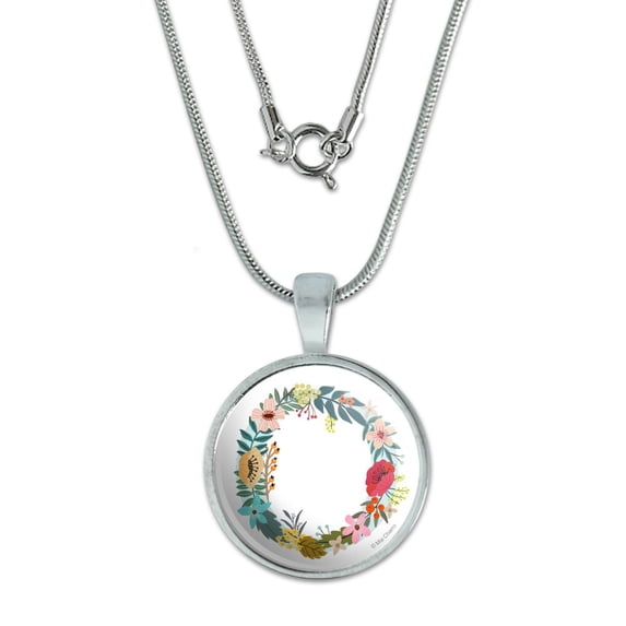 Letter O Floral Monogram Initial 0.75" Pendant with Sterling Silver Plated Chain