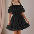 thumbnail image 3 of Efsteb Off Shoulder Dresses for Girls Spaghetti Strap Ruffle Solid Mini Dress Kids Summer Beach Vacation Sundresses (Black,4 Years), 3 of 7
