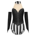 thumbnail image 3 of YiZYiF Womens Rhinestone Striped Circus Gymnastics Leotard with Gloves Halloween Ringmaster Costume Black XL, 3 of 7