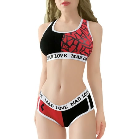 

Littleforbig Women Cotton Camisole and Panties Sports MAD LOVE Bralette Set XL