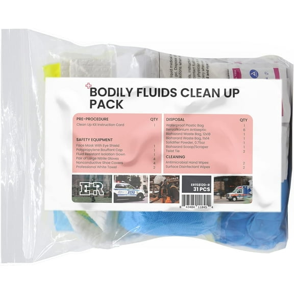 Ever Ready First Aid Bodily Fluids Clean Up Refill Kit with Instructions, OSHA Compliant - 31 Pieces