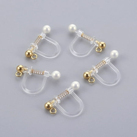 30pc Plastic Clip-on Earring Findings with Shell Pearl and 316 Surgical Stainless Steel Findings Real 18k Gold Plated 17.5x11.5x3mm Hole: 1.4mm