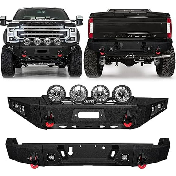 TIOYAR For 2017-2018-2019-2020-2021-2022 Ford F250/F350/F450 Steel New Front and Rear Bumper W/Winch Plate&Lights (Black Texture)