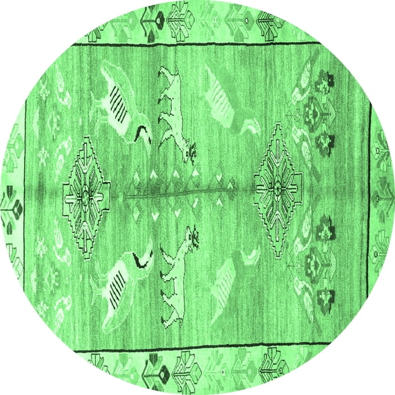 Ahgly Company Indoor Round Persian Emerald Green Traditional Area Rugs, 4' Round