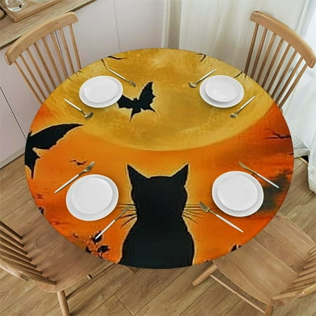 

Patifu Cat Moon Gothic Art Round Table Cover Stain Resistant Washable Kitchen Dining Party 100% Polyester Waterproof Outdoor Indoor Picnic Camping 46 -50