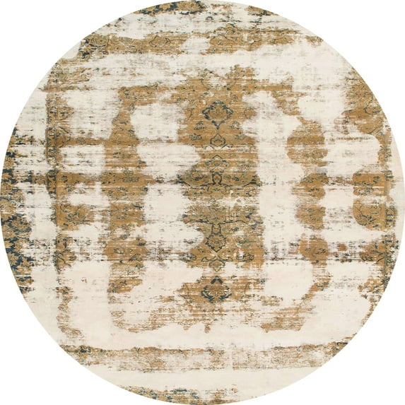 Ahgly Company Machine Washable Indoor Round Abstract Wheat Beige Area Rugs, 5' Round