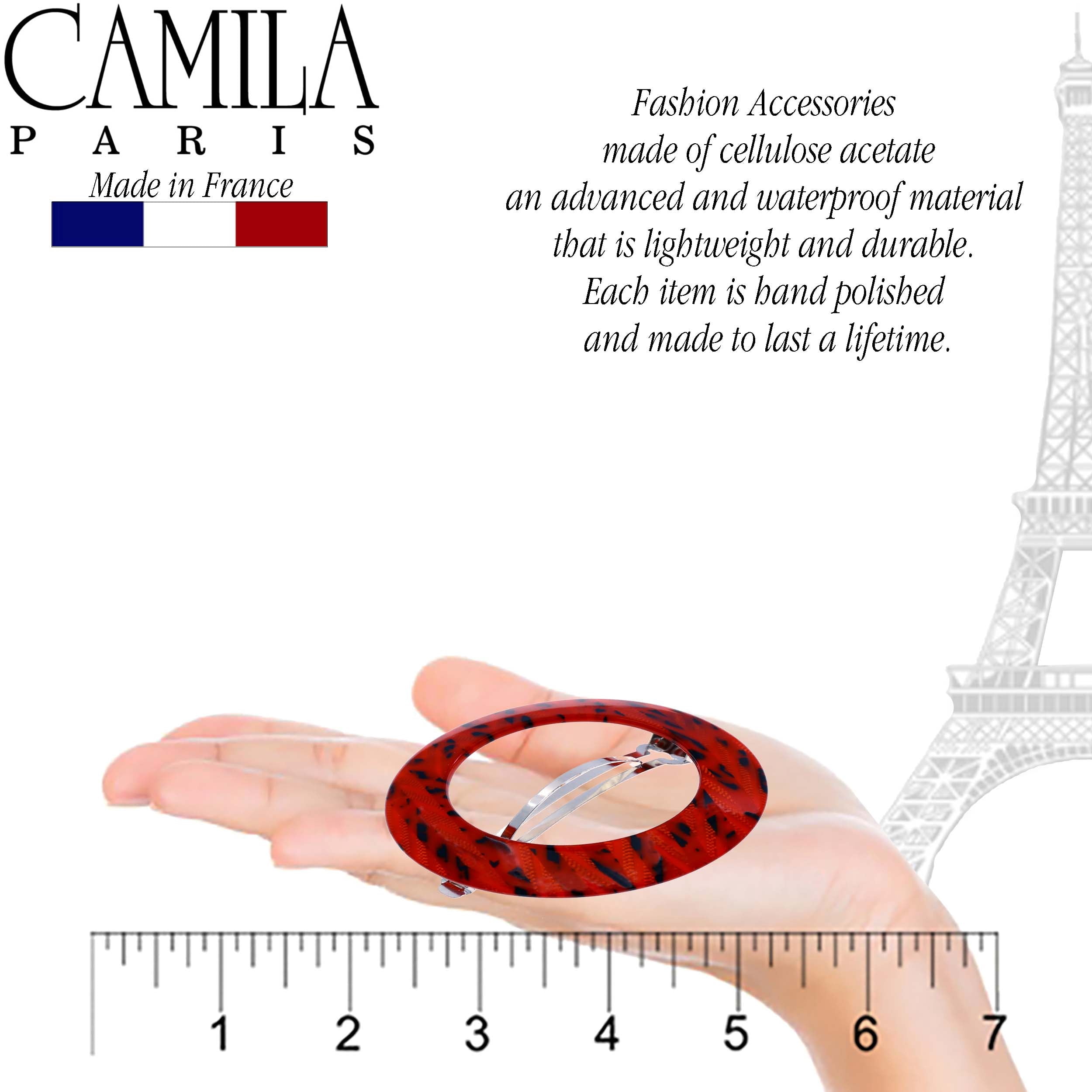 Camila Paris CP3257 French Hair Barrette Clip for Girls, Round Handmade Blue, Strong Hold Grip Hair Clips for Women, No Slip and Durable Styling Girls Hair Accessories, Made in France