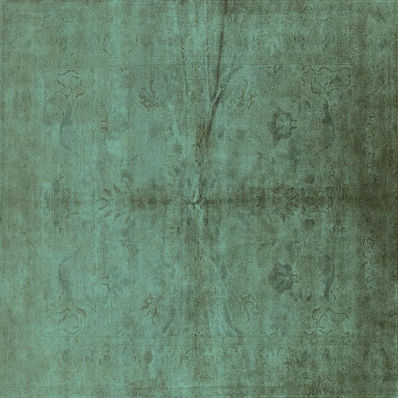 Ahgly Company Machine Washable Indoor Square Oriental Turquoise Blue Industrial Area Rugs, 4' Square