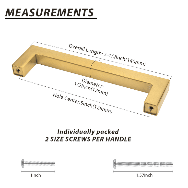 Goldenwarm 10 Pack Gold Cabinet Handles Brushed Brass Drawer Pulls