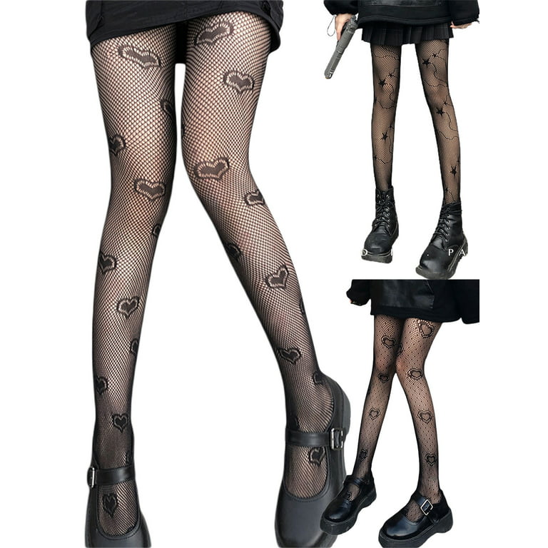 JBEELATE Women Grunge Pattern Fishnets Tights for Sexy Pantyhose Stockings  Gothic Mesh Heart Lace Party Leggings