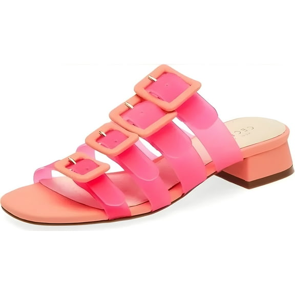 Cecelia New York Lexington Pink Multi Buckle Straps Open Toe Heel Slide Sandals (Pink Multi, 6)
