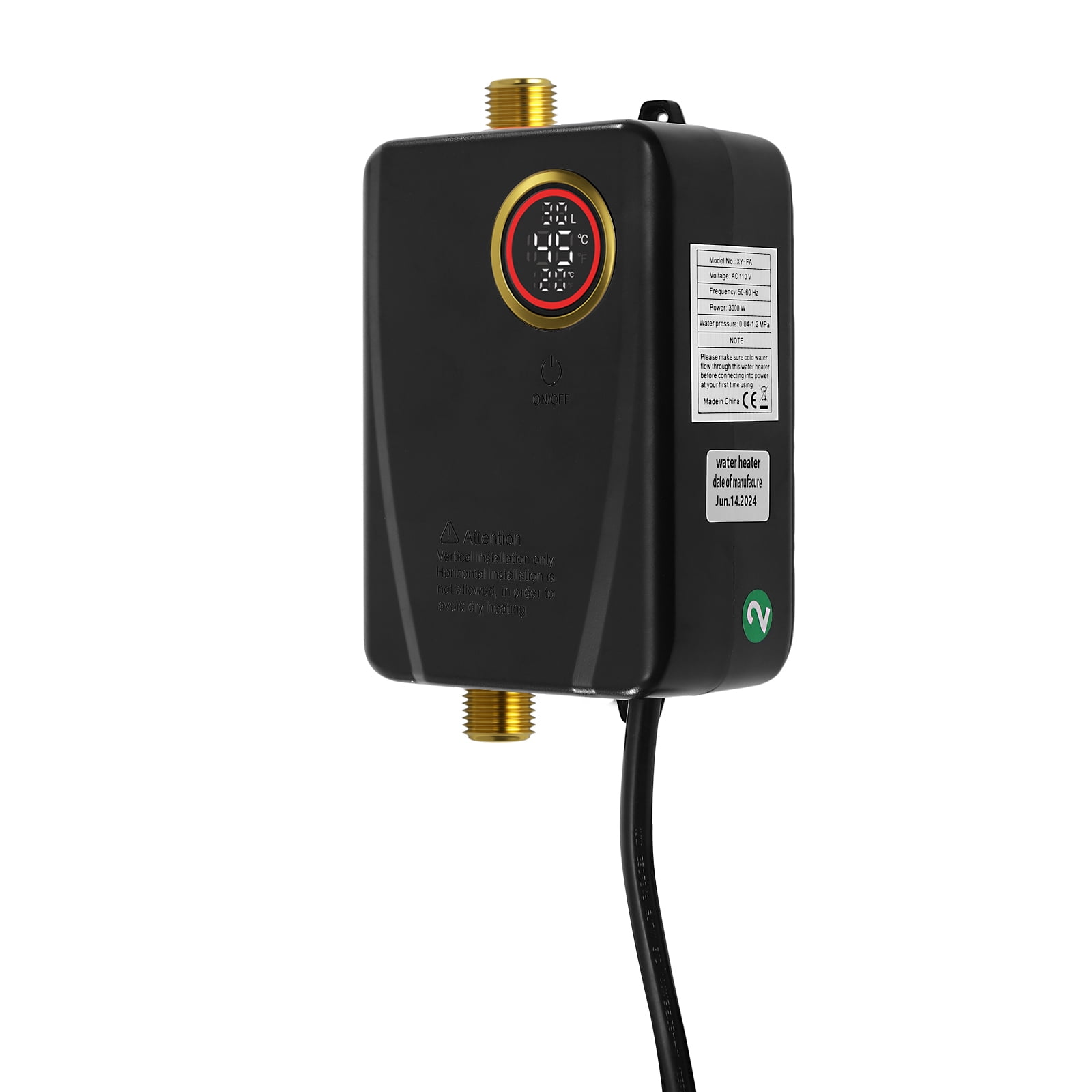 Aiqidi 3000W 110V Instant Electric Water Heater Wall Mounted Vertical Small Tankless Hot Water Heater with LED Touch Screen for Kitchen IPX4 20~50℃ (Black)