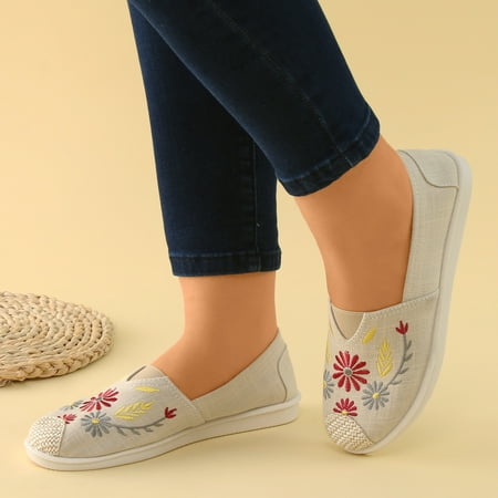 

Cathalem Women Various Prints Shoes Fashion Soft Sole Cloth Shoes Linen Soft Sole Cloth Shoes Beef Tendon Casual Womens Shoes 10 Beige 9
