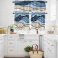 thumbnail image 3 of Modern Blue Khaki Stripe Ombre Curtain Tier and Valance Set 3 Piece, Abstract Water Ripple Art 3-inch Rod Pocket Window Tier Curtains Valance for Kitchen Living Room, 3 of 9
