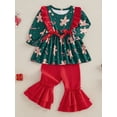thumbnail image 4 of Elippeo Toddler Girl Christmas Outfits Gingerbread Man Print Ruffled Long Sleeve Tops with Solid Color Flare Pants Set 6 12 18 24 Months 3 4 Years, 4 of 9