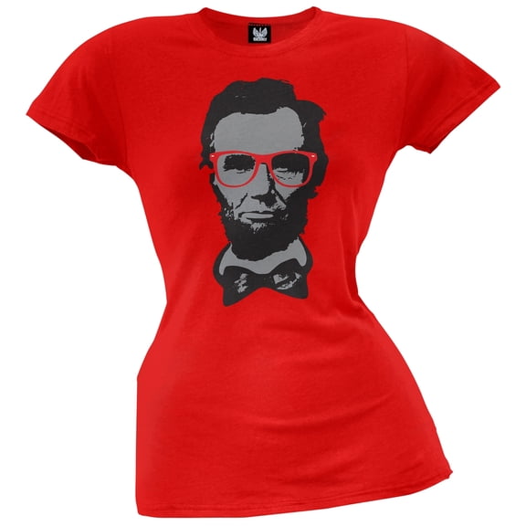 Abraham Lincoln Geek Glasses Juniors Red T-Shirt - Large