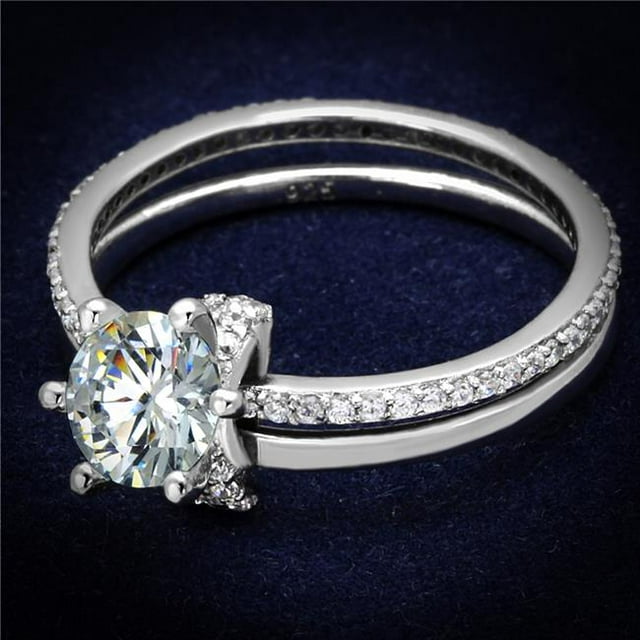 Women Rhodium 925 Sterling Silver Ring with AAA Grade CZ in Clear - Size 6