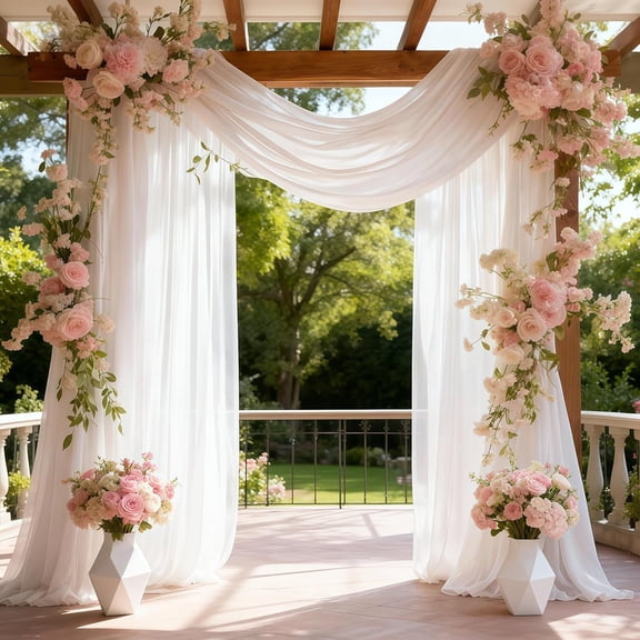 Wedding Arch Draping Fabric 28" x19FT, Sheer Chiffon Fabric Backdrop, 2 Panels White Drapes for Wedding Ceremony Decor, Decorative Arch Drapery for Birthday Party Ceiling Curtain Backdrop