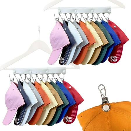 

HYKE Hanger Hat Organizer and Hat Rack. Store 20 Baseball Caps in Your Closet with our Intive Button Clip Design. Caps won t fall off. Silicone and Metal Construction. White 2-Pack