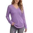 thumbnail image 2 of Wlynlyn Long Sleeve Tops for Women Casual V Neck Loose Fitted Solid Color Textured Knitted Basic Pullover Sweater Shirts(Large,Purple), 2 of 7