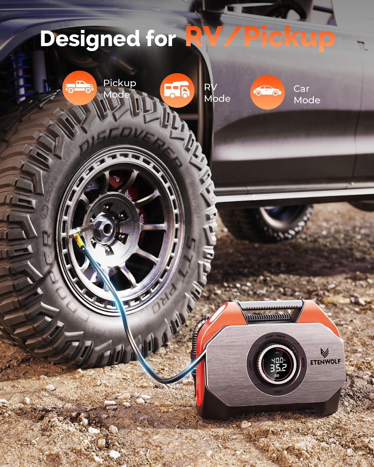 ETENWOLF Tire Inflator Portable Air Compressor for Heavy-duty Vehicle, Cordless Air Pump for Car & Inflatables, Dual Cylinder Bike Pump