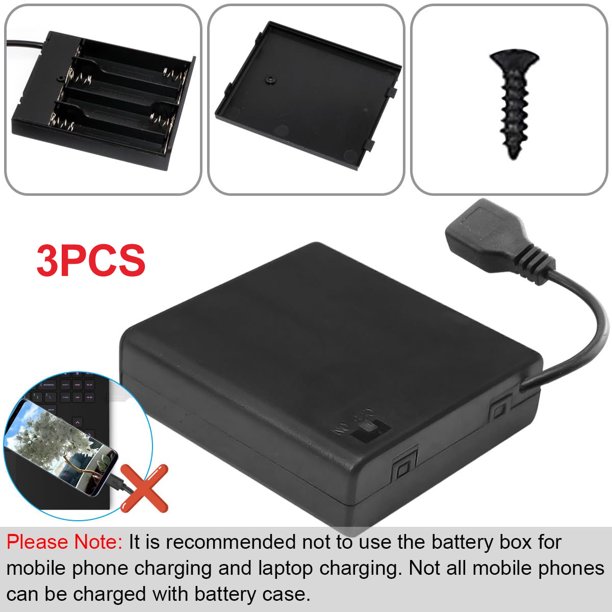 Pack De 3 Portapilas Con Interruptor - Convierte 2 Pilas AA En Una Fuente De Alimentación USB 5V