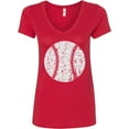 thumbnail image 3 of Inktastic Distressed Baseball in White Women's V-Neck T-Shirt, 3 of 5